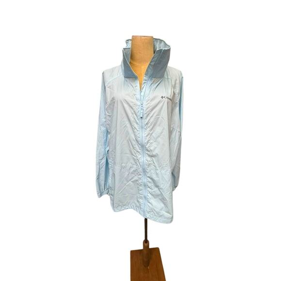 "COLUMBIA" Baby Blue Windbreaker Womens Jacket SZ 2X Zip Up 1 TINY FAINT SPOT - Picture 1 of 15